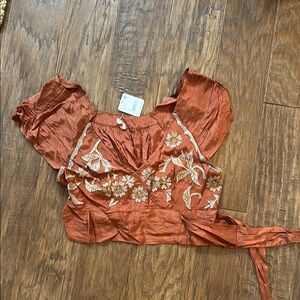 Embroidered Rust Top